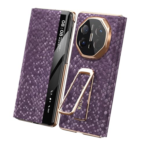 FDUJINH Echtes Leder Hülle Für Huawei Mate X6, Intelligenter Sichtbares Fenster Flip Handschlaufe Handyhülle Unsichtbarer Ständer Rundumschutz Kratzfest,Lila,Mate X6 von FDUJINH