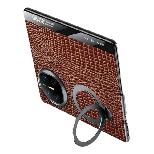 FDUJINH Echtes Leder Hülle Für Huawei Mate X6, Sichtbares Fenster Handyhülle Magnetisch Ring Ständer Luxus Krokodilmuster Schutzhülle,Braun,Mate X6 von FDUJINH