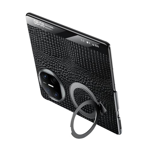 FDUJINH Echtes Leder Hülle Für Huawei Mate X6, Sichtbares Fenster Handyhülle Magnetisch Ring Ständer Luxus Krokodilmuster Schutzhülle,Schwarz,Mate X6 von FDUJINH
