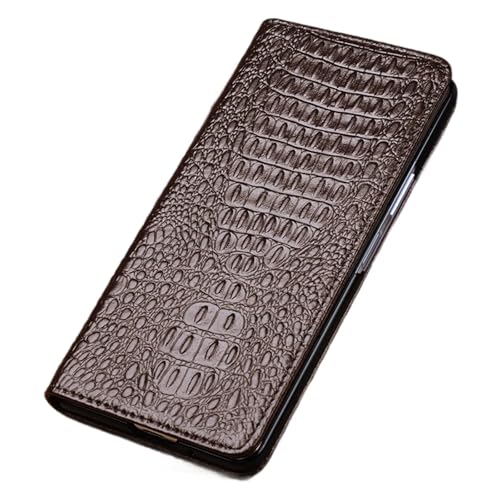 FDUJINH Handyhülle Für Huawei Mate X6, Echtes Leder Flip Hülle Krokodil Textur rutschfeste Magnetverschluss Ganzkörper Schutzhülle,Braun,Mate X6 von FDUJINH