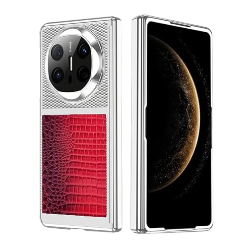 FDUJINH Handyhülle Für Huawei Mate X6, Luxus Ganzkörper Echt Leder Hülle Mit Eingebauter Glas Displayschutzfolie Kratzfeste Scharnier Abdeckung,Rot,Mate X6 von FDUJINH
