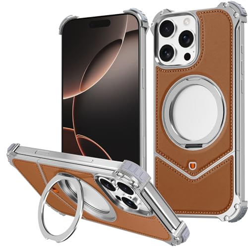 FDUJINH Handyhülle Für iPhone 16 Pro Max/16 Pro, Mit Ring Ständer Ultradünnes Hülle Rahmenlos Magnetisches Stossfest Metall Lederhülle,Braun,16 Pro Max FDUJINH Handyhülle Für iPhone 16 Pro Max/16 Pro, Mit Ring Ständer Ultradünnes Hülle Rahmenlos Magnetisches Stossfest Metall Lederhülle,Braun,16 Pro Max von FDUJINH