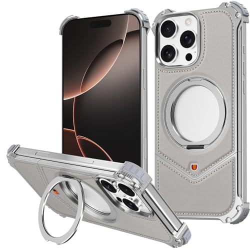 FDUJINH Handyhülle Für iPhone 16 Pro Max/16 Pro, Mit Ring Ständer Ultradünnes Hülle Rahmenlos Magnetisches Stossfest Metall Lederhülle,Grau,16 Pro Max FDUJINH Handyhülle Für iPhone 16 Pro Max/16 Pro, Mit Ring Ständer Ultradünnes Hülle Rahmenlos Magnetisches Stossfest Metall Lederhülle,Grau,16 Pro Max von FDUJINH