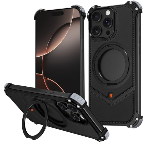 FDUJINH Handyhülle Für iPhone 16 Pro Max/16 Pro, Mit Ring Ständer Ultradünnes Hülle Rahmenlos Magnetisches Stossfest Metall Lederhülle,Schwarz,16 Pro Max FDUJINH Handyhülle Für iPhone 16 Pro Max/16 Pro, Mit Ring Ständer Ultradünnes Hülle Rahmenlos Magnetisches Stossfest Metall Lederhülle,Schwarz,16 Pro Max von FDUJINH