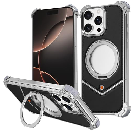 FDUJINH Handyhülle Für iPhone 16 Pro Max/16 Pro, Mit Ring Ständer Ultradünnes Hülle Rahmenlos Magnetisches Stossfest Metall Lederhülle,Silber,16 Pro Max FDUJINH Handyhülle Für iPhone 16 Pro Max/16 Pro, Mit Ring Ständer Ultradünnes Hülle Rahmenlos Magnetisches Stossfest Metall Lederhülle,Silber,16 Pro Max von FDUJINH