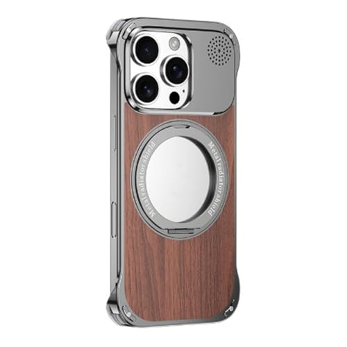 FDUJINH Handyhülle Für iPhone 16 Pro Max/16 Pro/16, Magnetisches Drehbar Ständer Metall Holz Hülle Rahmenlose Aromatherapie Stoßfest Schutzhülle,Grau,16 Pro Max von FDUJINH