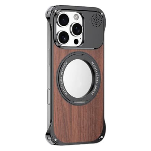 FDUJINH Handyhülle Für iPhone 16 Pro Max/16 Pro/16, Magnetisches Drehbar Ständer Metall Holz Hülle Rahmenlose Aromatherapie Stoßfest Schutzhülle,Schwarz,16 Pro Max von FDUJINH