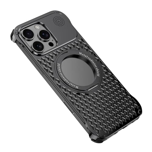 FDUJINH Handyhülle Für iPhone 16 Pro Max/16 Pro/16, Magnetisches Ring Ständer Metall Hülle Kühlung Anti-Kratzer Schutzhülle Aromatherapie,Schwarz,16 Pro Max von FDUJINH