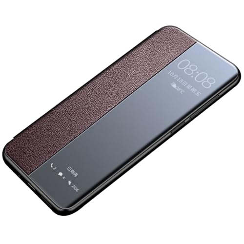 FDUJINH Handyhülle Für iPhone 16 Pro Max/16 Pro/16 Plus/16, Sichtbares Fenster Flip Hülle Leder Ganzkörperschutz Stoßfest Ultradünnes Schutzhülle,Braun,16 Pro von FDUJINH