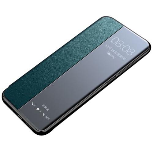 FDUJINH Handyhülle Für iPhone 16 Pro Max/16 Pro/16 Plus/16, Sichtbares Fenster Flip Hülle Leder Ganzkörperschutz Stoßfest Ultradünnes Schutzhülle,Grün,16 Pro von FDUJINH