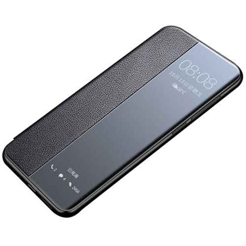FDUJINH Handyhülle Für iPhone 16 Pro Max/16 Pro/16 Plus/16, Sichtbares Fenster Flip Hülle Leder Ganzkörperschutz Stoßfest Ultradünnes Schutzhülle,Schwarz,16 Pro Max von FDUJINH