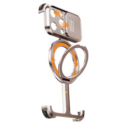 FDUJINH Handyhülle Metall Für iPhone 16 Pro Max/16 Pro, Drehbar Ständer Magnetisches Hülle Wärmeableitung Rahmenlose Kameraschutz Schutzhülle,Metallisch,16 Pro Max von FDUJINH