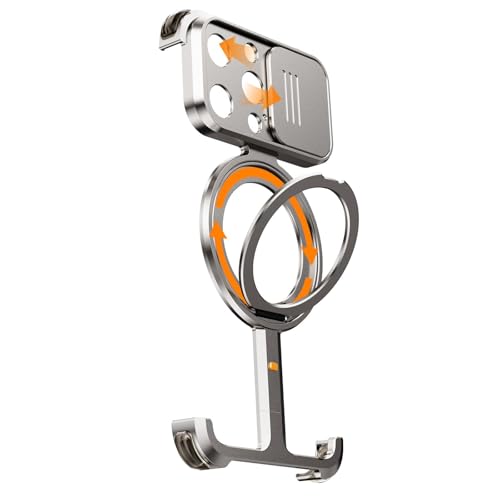 FDUJINH Handyhülle Metall Für iPhone 16 Pro Max/16 Pro, Drehbar Ständer Magnetisches Hülle Wärmeableitung Rahmenlose Kameraschutz Schutzhülle,Silber,16 Pro von FDUJINH
