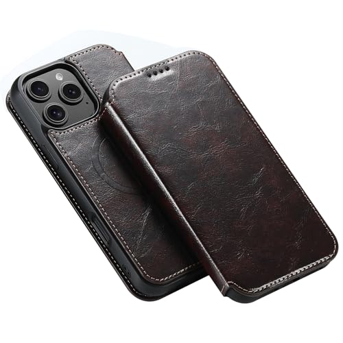 FDUJINH Hülle Brieftasche Für iPhone 16 Pro Max/16 Pro/16 Plus/16, Magnetischer Drahtloses Aufladen Leder Schutzhülle Standfunktion Stossfest Handyhülle,Braun,16 Plus von FDUJINH