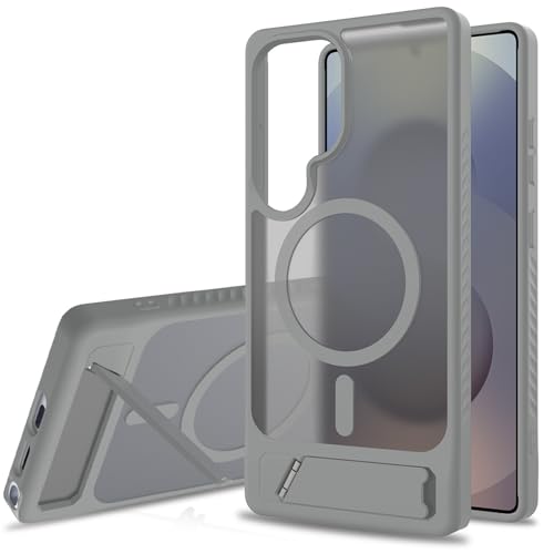FDUJINH Hülle Für Samsung Galaxy S25 Ultra/S25 Plus/S25, Magnetisch Handyhüllen Durchscheinende Mit Drehbar Faltbare Ständer,Grau,S25 von FDUJINH