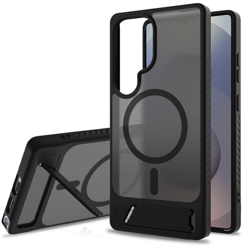 FDUJINH Hülle Für Samsung Galaxy S25 Ultra/S25 Plus/S25, Magnetisch Handyhüllen Durchscheinende Mit Drehbar Faltbare Ständer,Schwarz,S25 von FDUJINH
