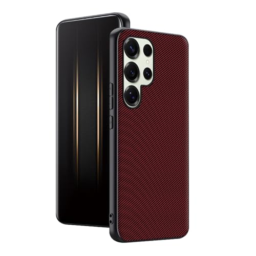 FDUJINH Hülle Für Samsung Galaxy S25 Ultra/S25 Plus/S25, Schlankes Stoßfest Lederhülle Kohlefaser Muster Minimalistische Handyhülle,Rot,S25plus von FDUJINH