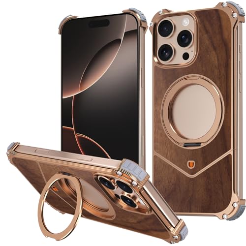 FDUJINH Hülle Für iPhone 16 Pro Max/16 Pro, 360 Grad Drehbar Ständer Handyhülle Metall Holz Rahmenlos Magnetisches Kabellos Laden Fall,Gold,16 Pro Max FDUJINH Hülle Für iPhone 16 Pro Max/16 Pro, 360 Grad Drehbar Ständer Handyhülle Metall Holz Rahmenlos Magnetisches Kabellos Laden Fall,Gold,16 Pro Max von FDUJINH