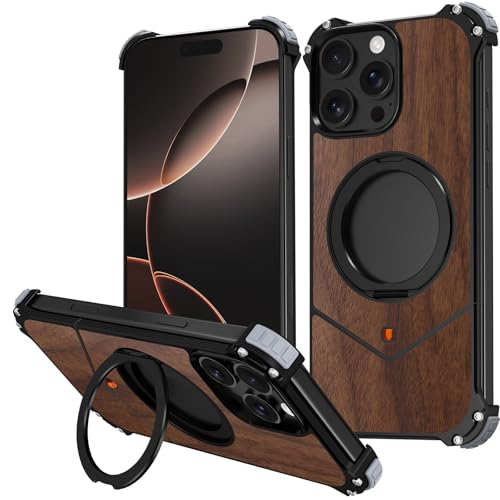 FDUJINH Hülle Für iPhone 16 Pro Max/16 Pro, 360 Grad Drehbar Ständer Handyhülle Metall Holz Rahmenlos Magnetisches Kabellos Laden Fall,Schwarz,16 Pro Max FDUJINH Hülle Für iPhone 16 Pro Max/16 Pro, 360 Grad Drehbar Ständer Handyhülle Metall Holz Rahmenlos Magnetisches Kabellos Laden Fall,Schwarz,16 Pro Max von FDUJINH