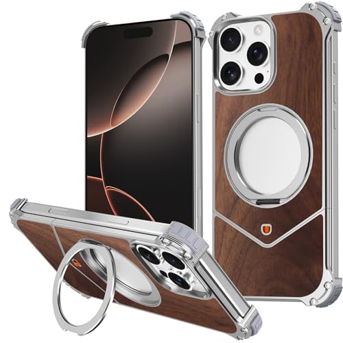FDUJINH Hülle Für iPhone 16 Pro Max/16 Pro, 360 Grad Drehbar Ständer Handyhülle Metall Holz Rahmenlos Magnetisches Kabellos Laden Fall,Silber,16 Pro Max FDUJINH Hülle Für iPhone 16 Pro Max/16 Pro, 360 Grad Drehbar Ständer Handyhülle Metall Holz Rahmenlos Magnetisches Kabellos Laden Fall,Silber,16 Pro Max von FDUJINH