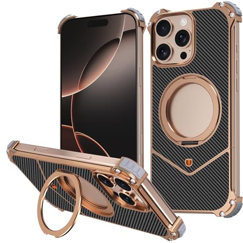 FDUJINH Hülle Für iPhone 16 Pro Max/16 Pro, Magnetisches Drehbar Ring Ständer Handyhülle Kohlenstofffaser Metall Rahmenlos Stossfest Schutzhülle,Gold,16 Pro Max FDUJINH Hülle Für iPhone 16 Pro Max/16 Pro, Magnetisches Drehbar Ring Ständer Handyhülle Kohlenstofffaser Metall Rahmenlos Stossfest Schutzhülle,Gold,16 Pro Max von FDUJINH