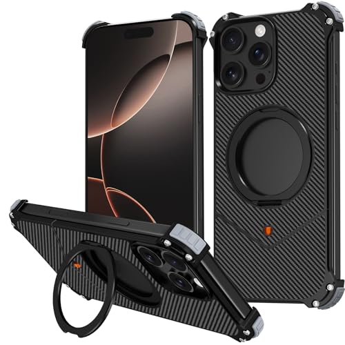 FDUJINH Hülle Für iPhone 16 Pro Max/16 Pro, Magnetisches Drehbar Ring Ständer Handyhülle Kohlenstofffaser Metall Rahmenlos Stossfest Schutzhülle,Schwarz,16 Pro Max FDUJINH Hülle Für iPhone 16 Pro Max/16 Pro, Magnetisches Drehbar Ring Ständer Handyhülle Kohlenstofffaser Metall Rahmenlos Stossfest Schutzhülle,Schwarz,16 Pro Max von FDUJINH