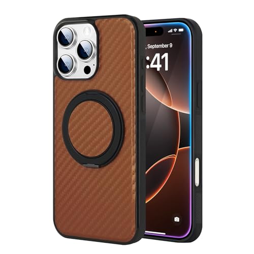 FDUJINH Hülle Für iPhone 16 Pro Max/16 Pro/16, Drehbar Faltbare Ring Ständer Leder Handyhülle Carbon Fiber Muster Anti-Fingerabdruck Abdeckung,Braun,16 Pro FDUJINH Hülle Für iPhone 16 Pro Max/16 Pro/16, Drehbar Faltbare Ring Ständer Leder Handyhülle Carbon Fiber Muster Anti-Fingerabdruck Abdeckung,Braun,16 Pro von FDUJINH