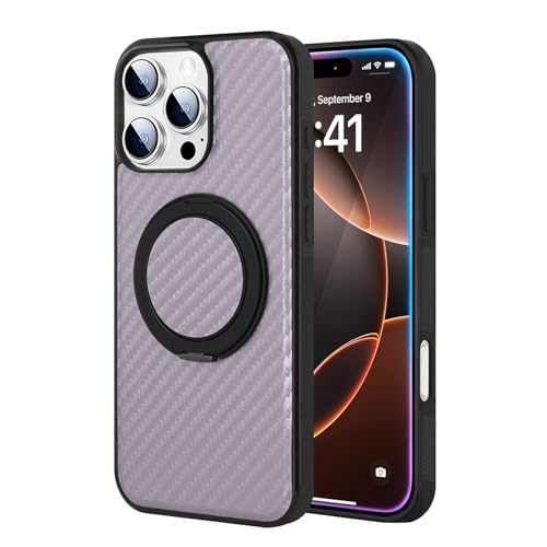 FDUJINH Hülle Für iPhone 16 Pro Max/16 Pro/16, Drehbar Faltbare Ring Ständer Leder Handyhülle Carbon Fiber Muster Anti-Fingerabdruck Abdeckung,Lila,16 Pro FDUJINH Hülle Für iPhone 16 Pro Max/16 Pro/16, Drehbar Faltbare Ring Ständer Leder Handyhülle Carbon Fiber Muster Anti-Fingerabdruck Abdeckung,Lila,16 Pro von FDUJINH