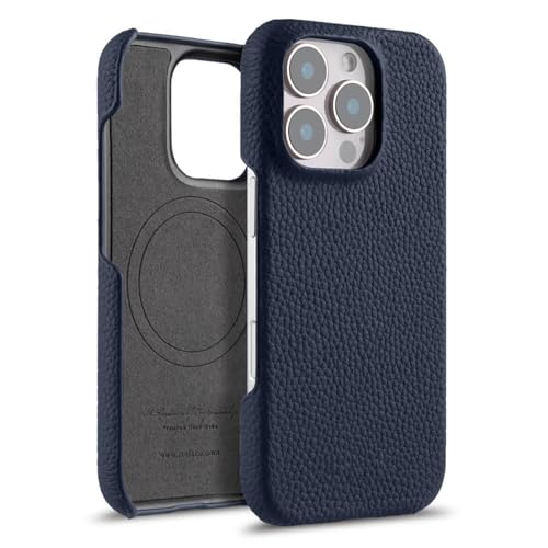 FDUJINH Hülle Für iPhone 16 Pro Max/16 Pro/16 Plus/16, Echt Leder Magnetisch Schutzhülle Ultra Dünne Stoßfeste Anti-Fingerabdruck Handyhülle,Blau,16 von FDUJINH
