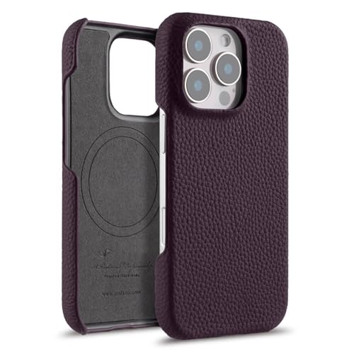 FDUJINH Hülle Für iPhone 16 Pro Max/16 Pro/16 Plus/16, Echt Leder Magnetisch Schutzhülle Ultra Dünne Stoßfeste Anti-Fingerabdruck Handyhülle,Lila,16 Pro von FDUJINH