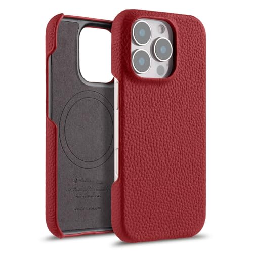 FDUJINH Hülle Für iPhone 16 Pro Max/16 Pro/16 Plus/16, Echt Leder Magnetisch Schutzhülle Ultra Dünne Stoßfeste Anti-Fingerabdruck Handyhülle,Rot,16 Pro von FDUJINH