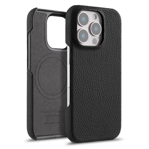 FDUJINH Hülle Für iPhone 16 Pro Max/16 Pro/16 Plus/16, Echt Leder Magnetisch Schutzhülle Ultra Dünne Stoßfeste Anti-Fingerabdruck Handyhülle,Schwarz,16 von FDUJINH