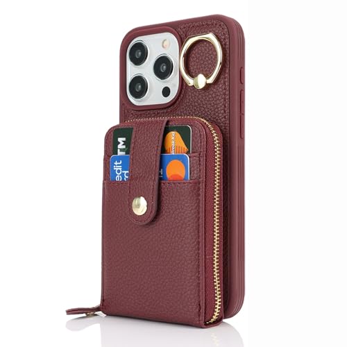 FDUJINH Leder Hülle Für iPhone 16 Pro Max/16 Pro/16 Plus/16, Brieftasche Handyhülle Reißverschluss Kartenfach Ring Ständer Schutzhülle,Rot,16 FDUJINH Leder Hülle Für iPhone 16 Pro Max/16 Pro/16 Plus/16, Brieftasche Handyhülle Reißverschluss Kartenfach Ring Ständer Schutzhülle,Rot,16 von FDUJINH