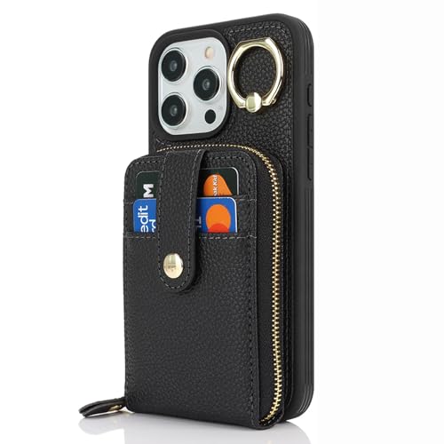 FDUJINH Leder Hülle Für iPhone 16 Pro Max/16 Pro/16 Plus/16, Brieftasche Handyhülle Reißverschluss Kartenfach Ring Ständer Schutzhülle,Schwarz,16 FDUJINH Leder Hülle Für iPhone 16 Pro Max/16 Pro/16 Plus/16, Brieftasche Handyhülle Reißverschluss Kartenfach Ring Ständer Schutzhülle,Schwarz,16 von FDUJINH