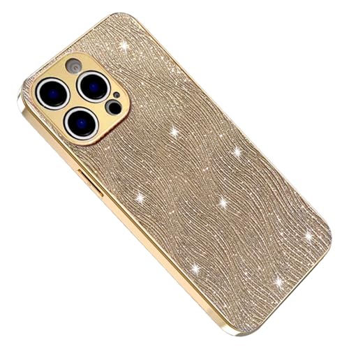 FDUJINH Leder Hülle Für iPhone 16 Pro Max/16 Pro/16 Plus/16, Glitzer Glitzernde Kameraschutz Galvanisierte Stoßfest Handyhüllen,Gold,16 Plus von FDUJINH