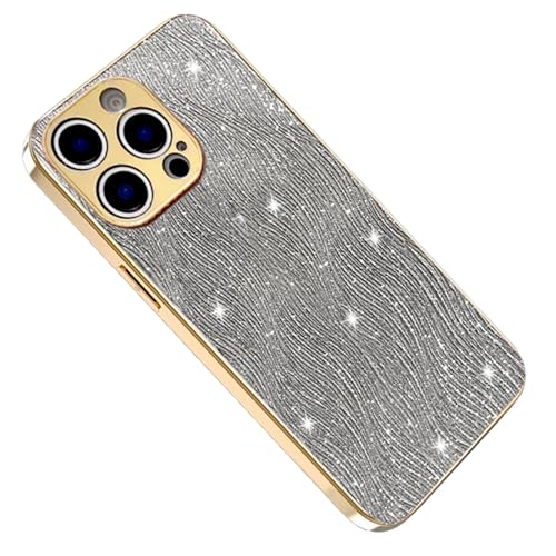 FDUJINH Leder Hülle Für iPhone 16 Pro Max/16 Pro/16 Plus/16, Glitzer Glitzernde Kameraschutz Galvanisierte Stoßfest Handyhüllen,Grau,16 Plus von FDUJINH
