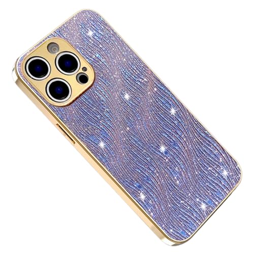 FDUJINH Leder Hülle Für iPhone 16 Pro Max/16 Pro/16 Plus/16, Glitzer Glitzernde Kameraschutz Galvanisierte Stoßfest Handyhüllen,Lila,16 Pro Max von FDUJINH
