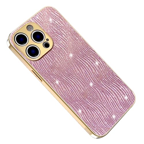 FDUJINH Leder Hülle Für iPhone 16 Pro Max/16 Pro/16 Plus/16, Glitzer Glitzernde Kameraschutz Galvanisierte Stoßfest Handyhüllen,Rosa,16 Pro von FDUJINH