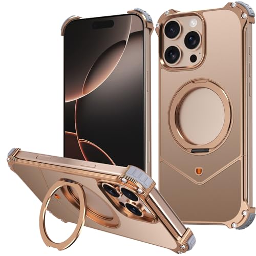 FDUJINH Magnetische Hülle Für iPhone 16 Pro Max, Militär-Grade Sturzfestigkeit Metall Handyhüllen Mit Ring Halter Stand No Border PC Rückseite Schutzhülle,Gold,16 Pro Max FDUJINH Magnetische Hülle Für iPhone 16 Pro Max, Militär-Grade Sturzfestigkeit Metall Handyhüllen Mit Ring Halter Stand No Border PC Rückseite Schutzhülle,Gold,16 Pro Max von FDUJINH