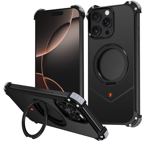 FDUJINH Magnetische Hülle Für iPhone 16 Pro Max, Militär-Grade Sturzfestigkeit Metall Handyhüllen Mit Ring Halter Stand No Border PC Rückseite Schutzhülle,Schwarz,16 Pro Max FDUJINH Magnetische Hülle Für iPhone 16 Pro Max, Militär-Grade Sturzfestigkeit Metall Handyhüllen Mit Ring Halter Stand No Border PC Rückseite Schutzhülle,Schwarz,16 Pro Max von FDUJINH