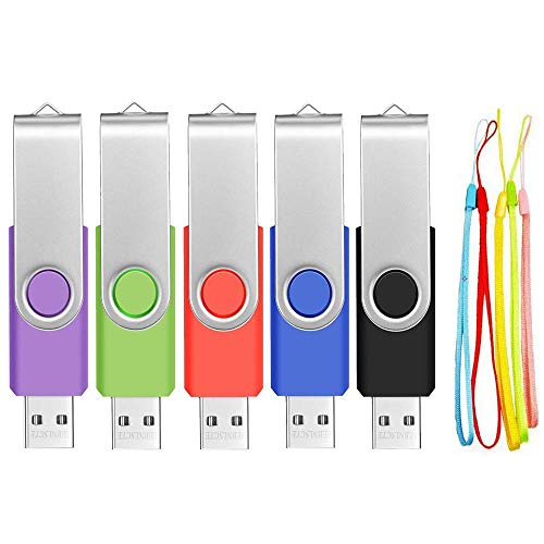 16GB USB Stick 5 Stück Bunt Speicherstick Einklappbar mit Drehgelenk USB 2.0 Flash Laufwerk 16 GB Metall Datenspeicher Pen Drive mit Kabel in 5 Farben Schwarz/Blau/Grün/Violett/Rot by FEBNISCTE von FEBNISCTE