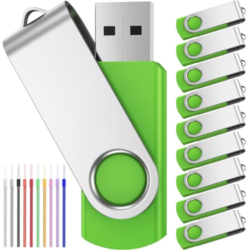 FEBNISCTE USB 64GB 10 Stück Memory Sticks Rotating Pendrive 64 GB SB 2.0 Flash Drive Grün Tragbar Günstig mit 10 Einheiten USB-Kabel Praktisch und Sparsam für Dokumente/Fotos / Mp3 / Video von FEBNISCTE
