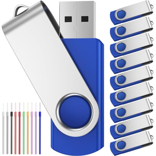 USB Sticks 1GB 10 Stueck Memory Sticks - Tragbar Einklappbare Speicherstick 1 GB Pen Drive - FEBNISCTE Blau USB 2.0 Flash Laufwerke Daten-Speicherung mit Kabel für Werbegeschenke von FEBNISCTE