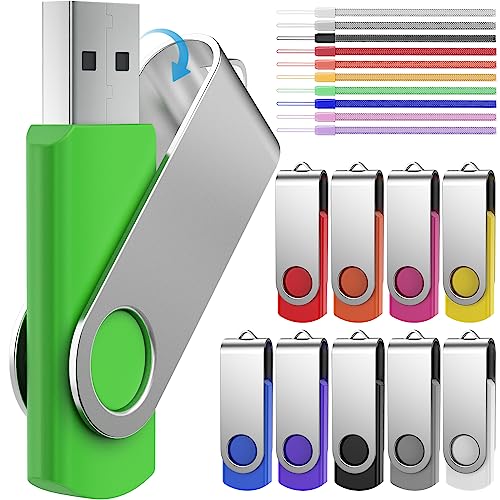 USB Sticks 4GB 10 Stück Billig Speichersticks - Rotate Mehrfarbige 4 GB USB 2.0 Memory Stick Flash Laufwerk - FEBNISCTE Datenspeicher Pendrive Metall Bunt Flash Drive mit Kabel für Abschlussgeschenk von FEBNISCTE