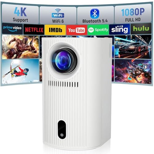 Mini Beamer 4K 1080P, Mini Projektor 200 ANSI Lumen, Tragbarer Videoprojektor, Automatische Vertikale Korrektur und WiFi 6/BT5.4, Eine Neue Generation von Geschlossenen Smart-Projektoren von FECLYDET