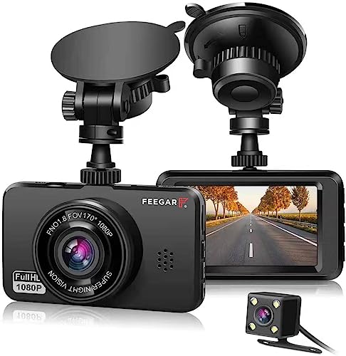 FEEGAR Dashcam Auto Vorne und Hinten microSD-Karte 1080P Full HD Sony Sensor Autokamera Doppelobjektiv Dashcam für Autos 170 Weitwinkel mit Loop-Aufnahme und G-Sensor HDR von FEEGAR F