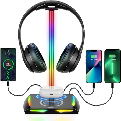 Feegar Hold RGB Kopfhörer Ständer mit Wireless Ladegerät,Gaming-Headset-ständer Headset Halterung Wireless Charge Kopfhörer Halter mit 1*USB 2*Typ-C 11 Lighting Effects Modes Feegar Hold RGB Kopfhörer Ständer mit Wireless Ladegerät,Gaming-Headset-ständer Headset Halterung Wireless Charge Kopfhörer Halter mit 1*USB 2*Typ-C 11 Lighting Effects Modes von FEEGAR F