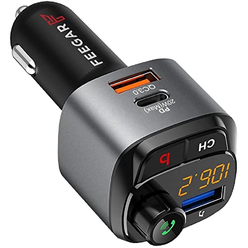 Feegar Q100 Bluetooth 5.0 FM Transmitter für Auto Kit QC3.0 PD Car USB Charger 38W HD Microphone B Button (Bass Boost Surround Effect) Type C PD 3.0/4.0 Siri Google Assistent von FEEGAR F