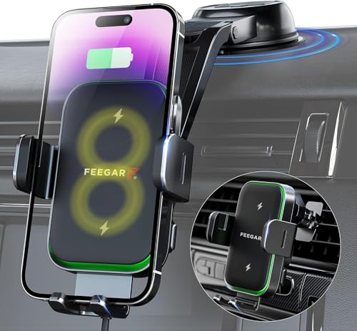 Feegar QH400 15W Qi Handyhalterung Auto mit Ladefunktion, [Doppelspule] KFZ Handyhalterung mit Ladefunktion, Automatische Klemmung, Fast Wireless Charger Auto für iPhone 16/15/14; Samsung S24/S23/S22 von FEEGAR F