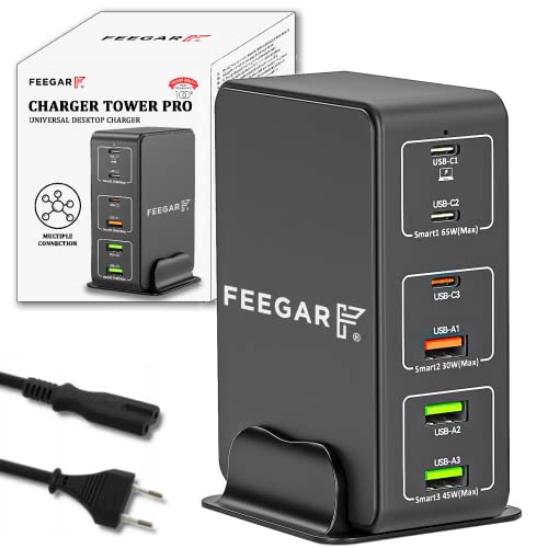 Feegar Tower 140W Ladestation USB 6-Port Desktop Wandladegerät,Tragbarer Mehrfach Port USB Ladegerät mit 6 USB-A und USB-C PD PPS Quick Charge QC 3.0 von FEEGAR F